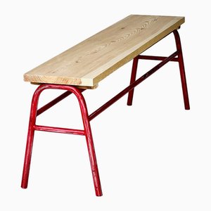 Industrial Red Metal Bench, 1960s