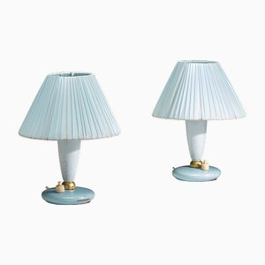 Italian Blue Bedside Tables Lamps, 1950s, Set of 2