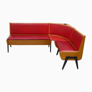 Kitchen Corner Bench with Trunks in Red Faux Leather, 1950s