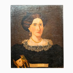 Amerikanischer Künstler, Porträt einer Distinguished Lady, 1800er, Öl auf Leinwand