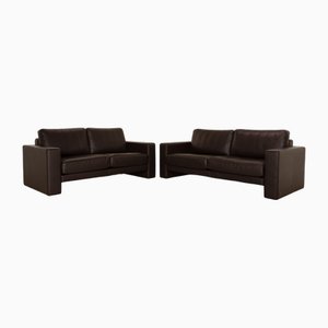 Ego Leather Sofa Set in Dark Brown from Rolf Benz, Set of 2