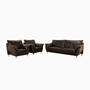 Set di divani nr. 5600 in pelle grigio scuro di Rolf Benz, set di 3