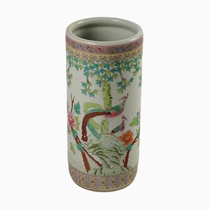 Jarrón vintage cilíndrico de porcelana china, años 70