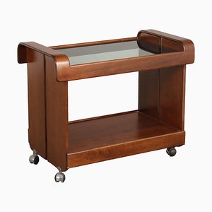 Vintage Service Trolley in Walnut & Glass, Italy, 1970s