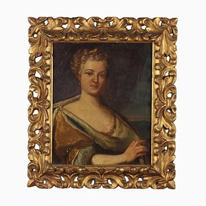 Artista italiano, Retrato de una mujer noble, óleo sobre lienzo, década de 1700, enmarcado
