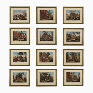 G. Battista Cecchi, Figurative Scenes, 1700s, Etchings, Framed, Set of 12