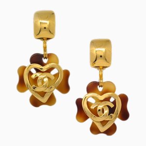 Clover Dangle Clip-On Earrings in Gold from Chanel, Set of 2