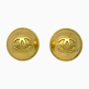 Gold Button Clip-on Earrings from Chanel, Set of 2