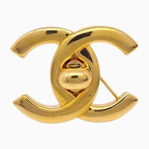 Große Drehverschluss Brosche in Gold von Chanel