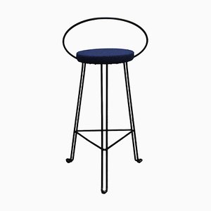 Tomado Black Metal Stool with Round Backrest, Italy, 1970s