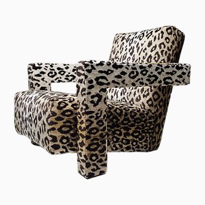 Utrecht 637 Lounge Chair in Leopard Velvet by Gerrit Rietveld for Cassina, 1980s