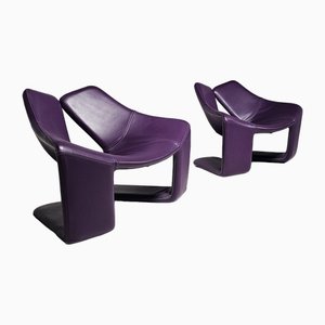 Zen Lounge Chairs in Purple Leather by Kwok Hoi Chan for Steiner, 1970s, Set of 2
