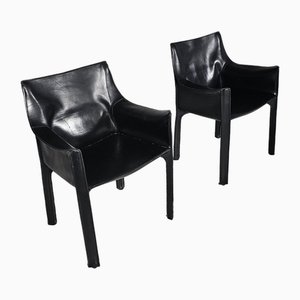 Cab-413 Black Leather Chairs by Mario Bellini for Cassina, 1980s, Set of 2