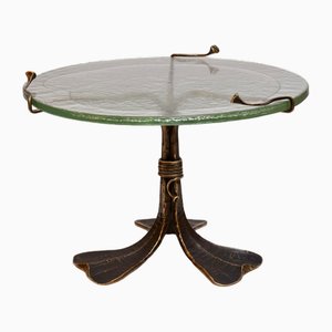 Round Brutalist Bronze Table with Cast Crystal Glass, 1980s