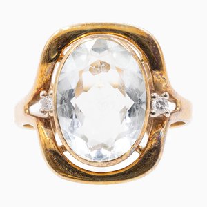 Vintage 14k Yellow Gold Ring with Aquamarine and Diamonds, 1970s