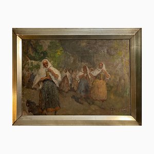 GB Todeschini, figuras femeninas, siglo XIX, óleo sobre lienzo, enmarcado