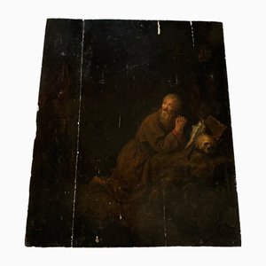 Después de Gerrit Dou, ermitaño con el tocador, siglo XVII, óleo sobre tabla