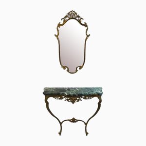Bronze Wall Console and Mirror, Set of 2