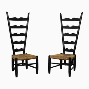 Fireside Chairs in Black Lacquered Wood and Rush by Gio Ponti for Casa E Giardino, 1950s, Set of 2