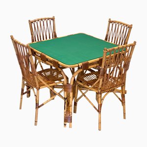 Mesa de juegos y sillas de bambú de G. De Vivo, años 70. Juego de 5