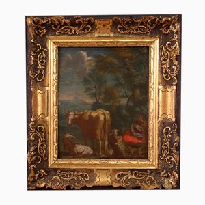 Artista flamenco, paisaje pastoral, 1750, pintura al óleo, Framedl