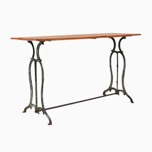 Tavolo da bistrò con base in metallo e ripiano in quercia, fine XIX secolo