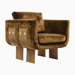 Bronze Velvet Primal Statement Lounge Chair with Cast Brass Legs by Egg Designs