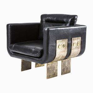 Modern Primal Statement Lounge Chair in Black Leather by Egg Designs