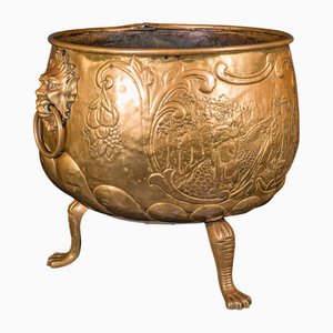 Large Antique English Brass Log Basket