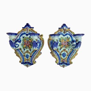 Faience Wall Candleholders, Portugal, 1960s, Set of 2