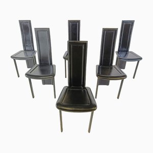 Vintage Black Leather Dining Chairs, 1980s, Set of 6