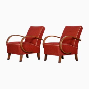 Set of Art Deco Armchairs in Beech attributed to J. Halabala for Up Závody, Czech, 1930s