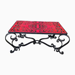 Wrought Iron and Ceramic Coffee Table by Chauvin Iberia, 1960s