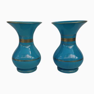 Balustervasen aus blauem Opalglas, 19. Jh., 2er Set