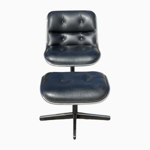 Armchair Model Pollock with Black Leather Ottoman Edition from Knoll, 1968,