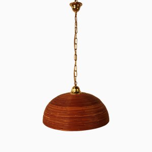 Rattan and Brass Ceiling Light, 1975