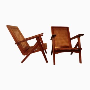 Wood and Cane Armchairs, 1975, Set of 2
