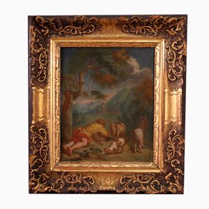 Artista fiammingo, Piccolo paesaggio bucolico, 1750, Dipinto ad olio, Incorniciato