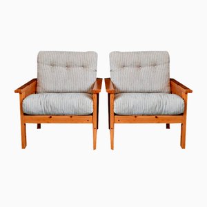 Scandinavian Easy Armchairs in Pine, 1970s, Set of 2