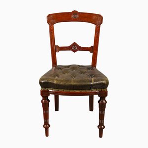 English Dining Chairs in Walnut & Leather, Victorian, 1870s, Set of 8