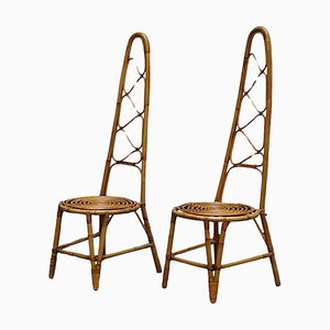 Rattan and Bamboo Hight-Backed Chairs, Italy, 1960s, Set of 2