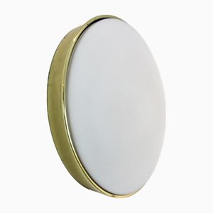 Large Vintage Brass and Opaline Glass Wall Light by Glashütte Limburg, 1960s