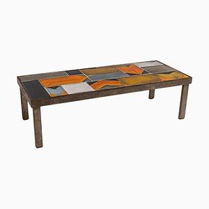 Coffee Table in Ceramic and Metal attributed to Roger Capron, 1970s