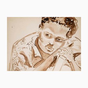 Retrato de mujer africana, siglo XX, Acuarela sobre papel