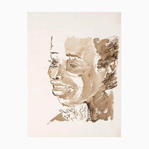 Portrait d'une Femme Africaine, 20ème Siècle, Aquarelle sur Papier
