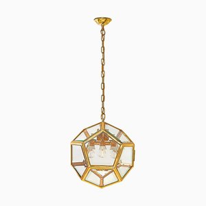 Art Nouveau Austrian Brass and Glass Dodecahedron Lamp attributed to Adolf Loos, 1900s