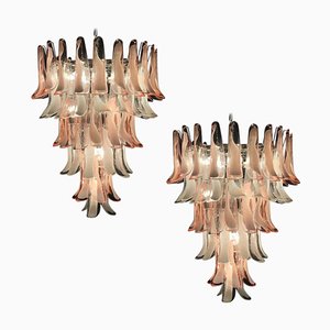 Sumptuous Pink and White Petal Murano Glass Chandelier, Italy, 1980s