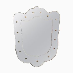 Art Deco Italian Shield-Shaped Wall Mirror with Round Decorations, 1940s