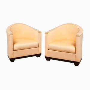Art Deco Armchairs in Cream Fabric & Wooden Structure, 1930s, Set of 2