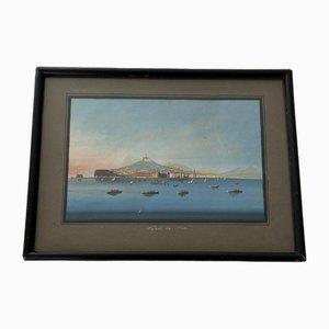 Neapolitan Artist, Napoli Da Mare, 19th Century, Gouache, Framed
